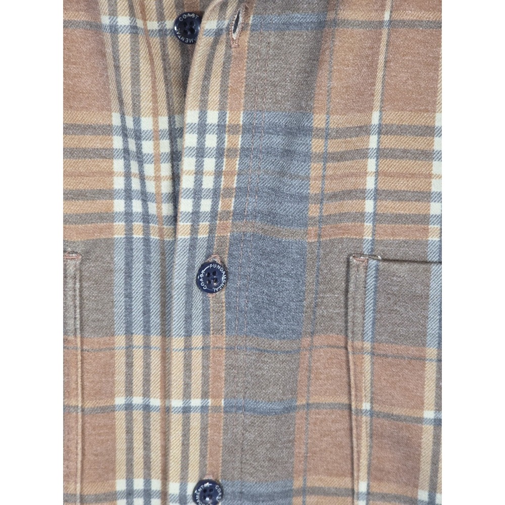 Fundamental Coast Mens Medium Plaid Long Sleeve Button Up Shirt Brown Casual - Picture 3 of 10